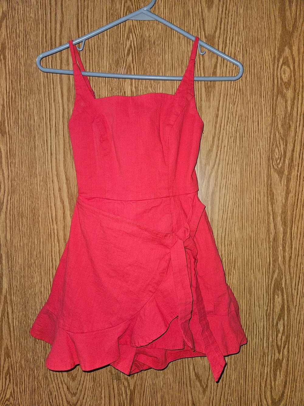 Red Sleeveless Ruffle Wrap Mini Dress